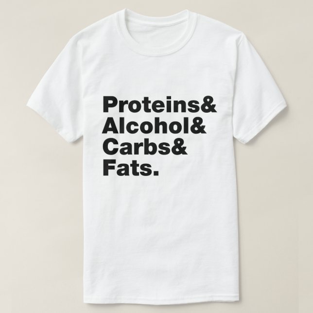 Camiseta Macronutrientes. Proteínas, Álcool, Carbos E Gordu (Frente do Design)