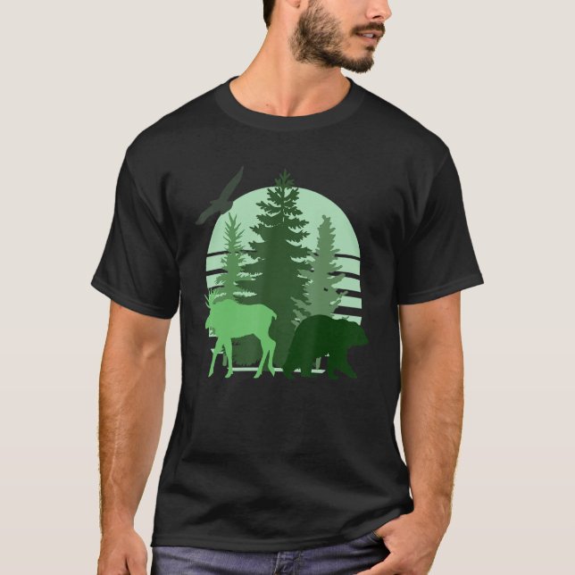 Camiseta Madeira Mínima Estética de Pinheiros Naturais Suns (Frente)
