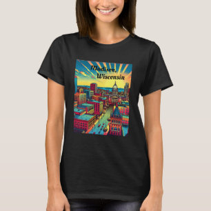 Camiseta Madison, Wisconsin Skyline no Sunset