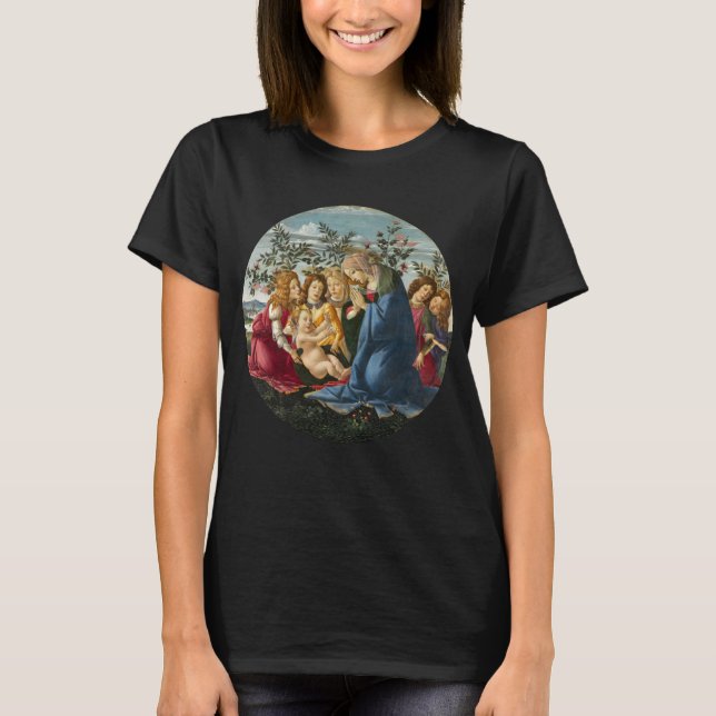 Camiseta Madonna Adorando a Criança com 5 Angels Botticelli (Frente)