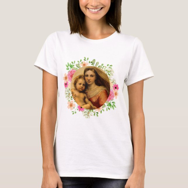 Camiseta Madonna e Child Sistine por Rafael (Frente)