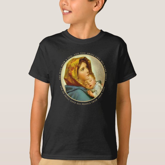 Camiseta Madonna e Criança, Natal Religioso Tradicional (Frente)