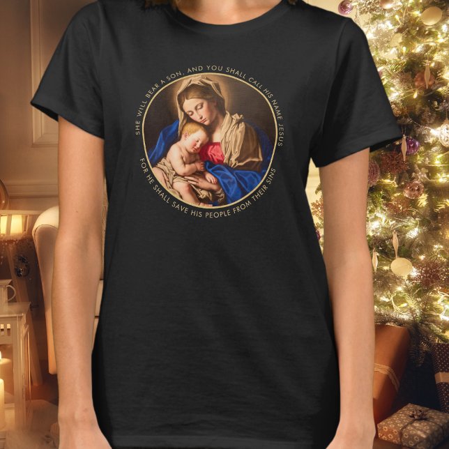 Camiseta Madonna e Criança Religiosa, Mães Presentes (Madonna & Child religious Christmas tshirt for moms, grandmas and all Catholic & Christian women.)