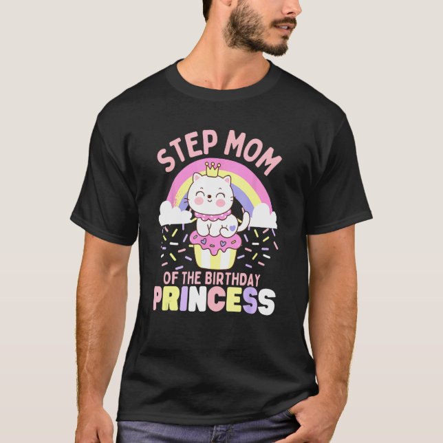 Camiseta Madrasta da Princesa de Aniversário Gatinho Fofo e (Frente)
