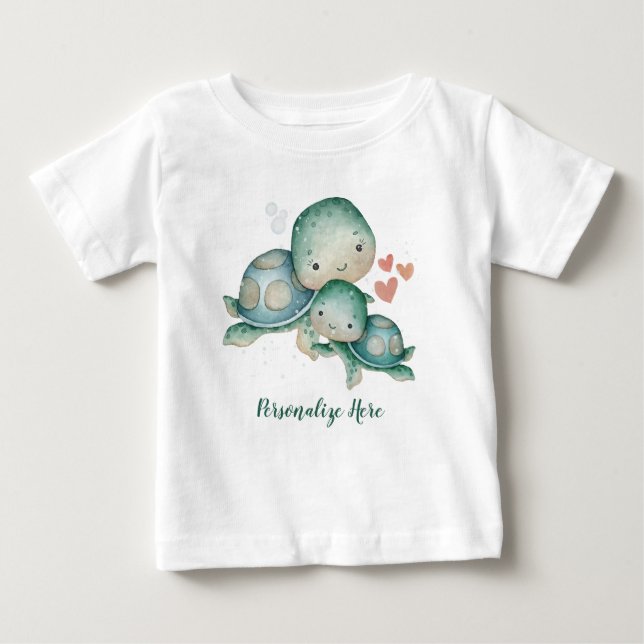 Camiseta Madre Bebê Tartarugas Oceânicas Vida Personalizada (Frente)