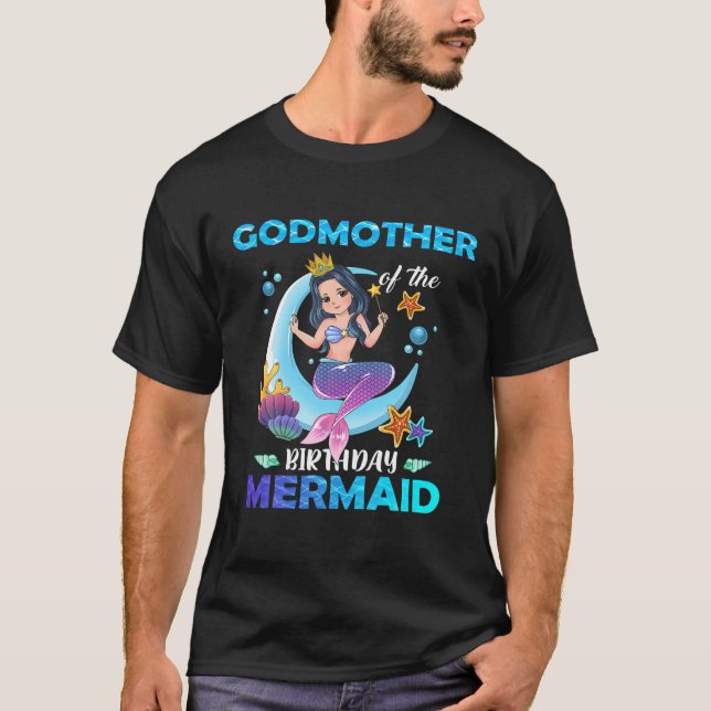Camiseta Madrinha Da Família Da Sereia De Aniversário (Frente)
