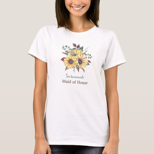 Camiseta Madrinha de casamento Rústica de Girassol ou Bride (Frente)