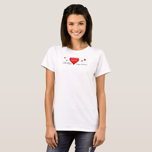 Camiseta "Mãe - 'A Melhor'" com corações (Frente Completa)