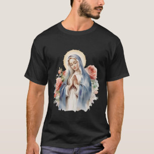 Camiseta Mãe Abençoada Maria Mãe de Jesus Rosas Nossa Senho