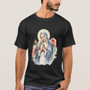 Camiseta Mãe Abençoada Maria Mãe de Jesus Rosas Nossa Senho