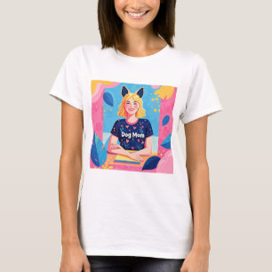 Camiseta Mãe abstrato de cachorro rosa azul