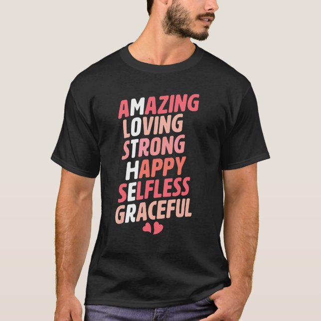 Camiseta Mãe Acrônimo Adorável Forte Selfles Felizes (Frente)