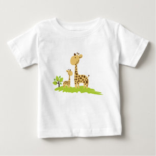 Camiseta Mãe Adorável e Girafa Bebê Verde e Amarelo