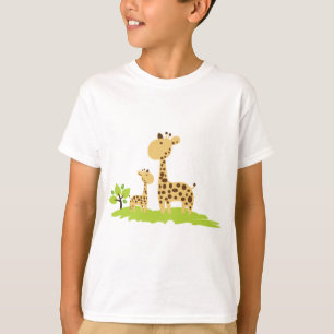 Camiseta Mãe Adorável e Girafa Bebê Verde e Amarelo