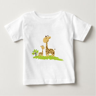 Camiseta Mãe Adorável e Girafa Bebê Verde e Amarelo