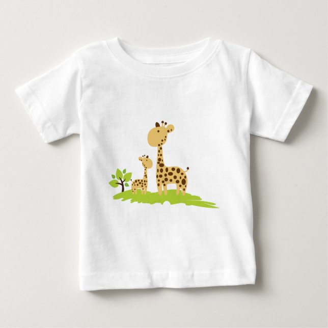 Camiseta Mãe Adorável e Girafa Bebê Verde e Amarelo (Frente)