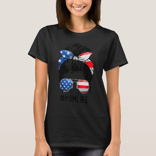 Camiseta Mãe Americana A Vida Mensageira Bun 4 De Julho Ócu (Frente)