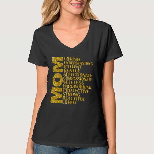 Camiseta Mãe Amorosa Compreensiva Paciente Gentil Mãe Vida  (Frente)