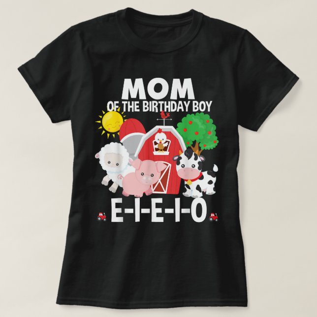 Camiseta Mãe Aniversário Garoto Antigo MacDonald Matc Festa (Frente do Design)