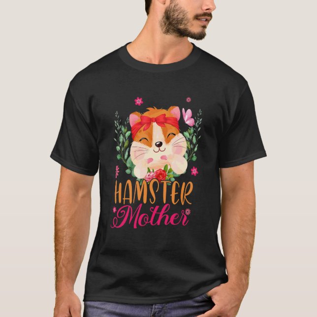 Camiseta Mãe-Arco-de-Hamster Flores-Cute Mãe--de-Hamster (Frente)