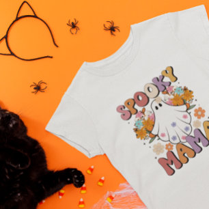 Camiseta Mãe Assustadora Retro Fantasma Halloween Vibe 80