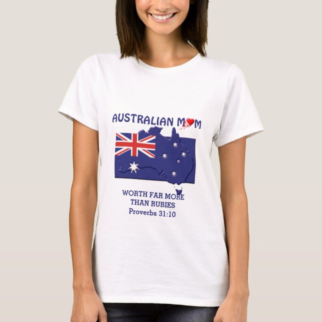 Camiseta Mãe AUSSIE vale mais do que Rubies PROVERBS 31 (Frente)