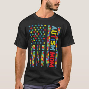 Camiseta Mãe Autismo Criança Bandeira EUA Puzzle Conscienti