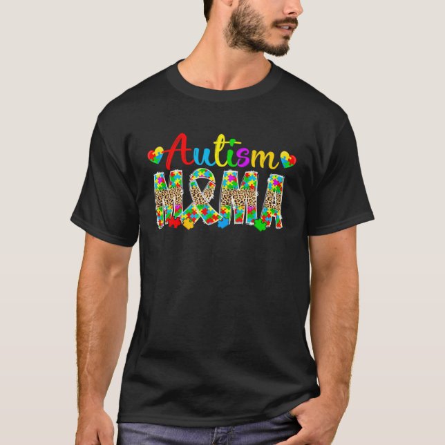 Camiseta Mãe Autismo Leopardo Mês de Conscientização do Aut (Frente)