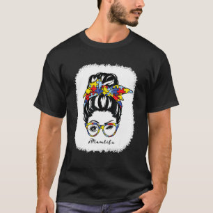 Camiseta Mãe autista com coque desgrenhado descolorido para