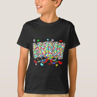 Camiseta Mãe autista mamãe leopardo xadrez peça de quebra-c