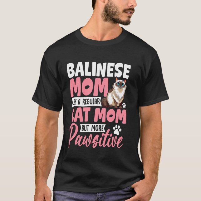 Camiseta Mãe Balinesa Como Mãe de Gato Regular (Frente)
