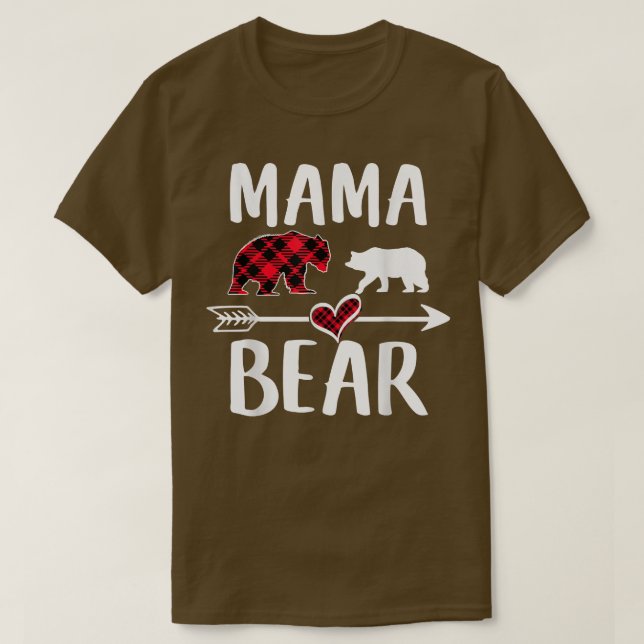 Camiseta Mãe Bear Buffalo Red Xadrez Natal Família Pajama (Frente do Design)