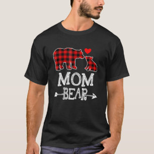 Camiseta Mãe Bear Natal Natal Natal Pajama Xadrez Vermelha 