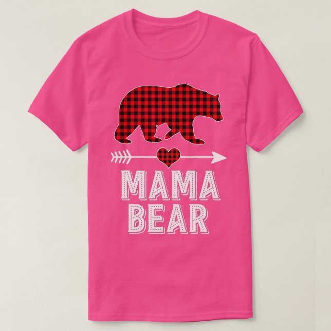Camiseta Mãe Bear Natal Pajama Red Buffalo Família de Xadre (Frente do Design)