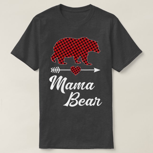 Camiseta Mãe Bear Natal Pajama Red Buffalo Família de Xadre (Frente do Design)