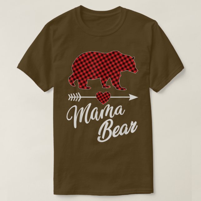 Camiseta Mãe Bear Natal Pajama Red Buffalo Família de Xadre (Frente do Design)