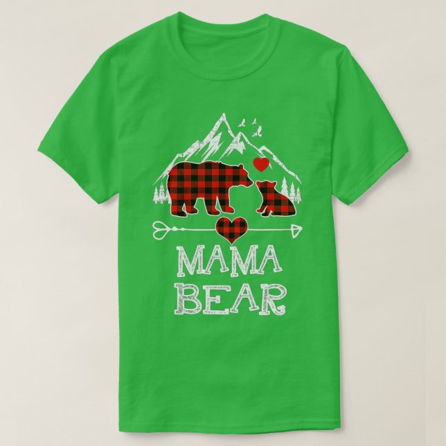 Camiseta Mãe Bear Natal Pajama Red Xadrez Buffalo Família (Frente do Design)