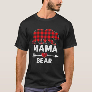Camiseta Mãe Bear Natal Pajama Red Xadrez Buffalo Família