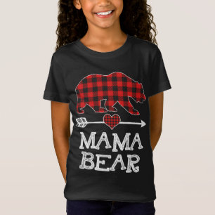 Camiseta Mãe Bear Natal Pajama Red Xadrez Buffalo Família