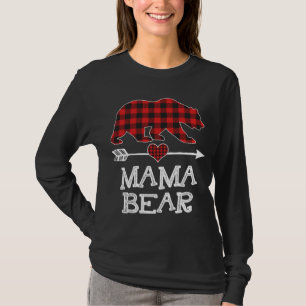 Camiseta Mãe Bear Natal Pajama Red Xadrez Buffalo Família