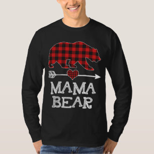 Camiseta Mãe Bear Natal Pajama Red Xadrez Buffalo Família