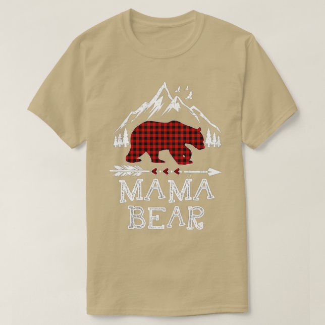 Camiseta Mãe Bear Natal Pajama Red Xadrez Buffalo Família (Frente do Design)