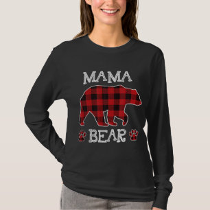 Camiseta Mãe Bear Natal Pajama Red Xadrez Buffalo Família