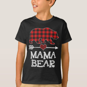 Camiseta Mãe Bear Natal Pajama Red Xadrez Buffalo Família
