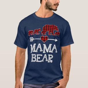 Camiseta Mãe Bear Natal Pajama Red Xadrez Buffalo Família