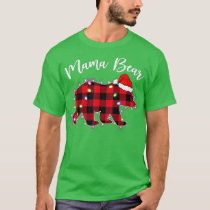 Camiseta Mãe Bear Pajama Vermelha Xadrez Engraçado Natal