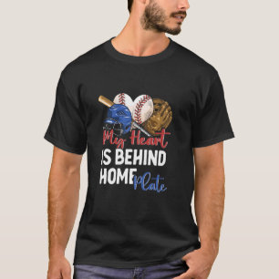 Camiseta Mãe Beisebol Softbol Meu Coração Está Atrás da Bas