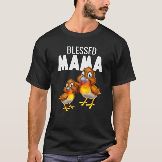Camiseta Mãe Bird Baby Robins Americanos Abençoados Mamãe (Frente)