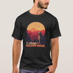 Camiseta Mãe Cachorro Golden Retriever Pai Pôr do Sol Doura