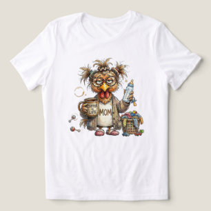 Camiseta Mãe Cansada Frango Engraçado Cabelo Desgrenhado Vi